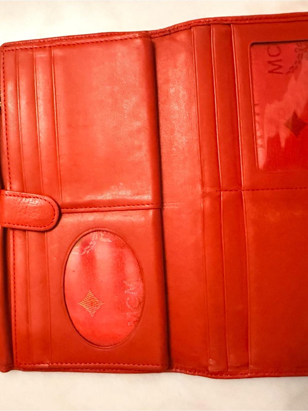MCM Red Pebbled Leather Continental Wallet with Gold Accents - Picture 7 of 12